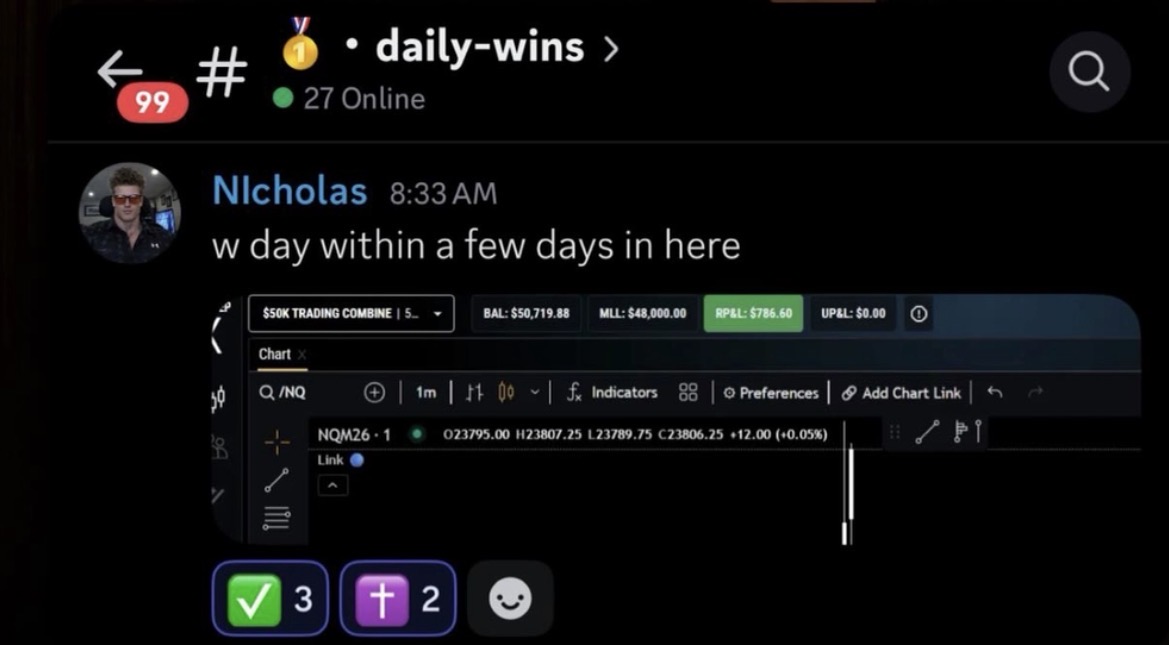 Nicholas posting a $50K combine balance of $50,719.88