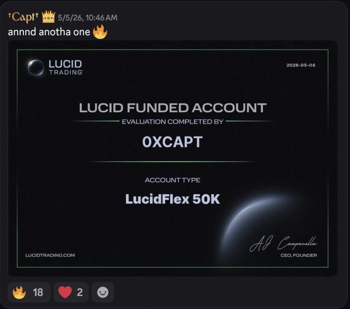 Lucid Trading funded account certificate for 0xcapt — LucidFlex 50K